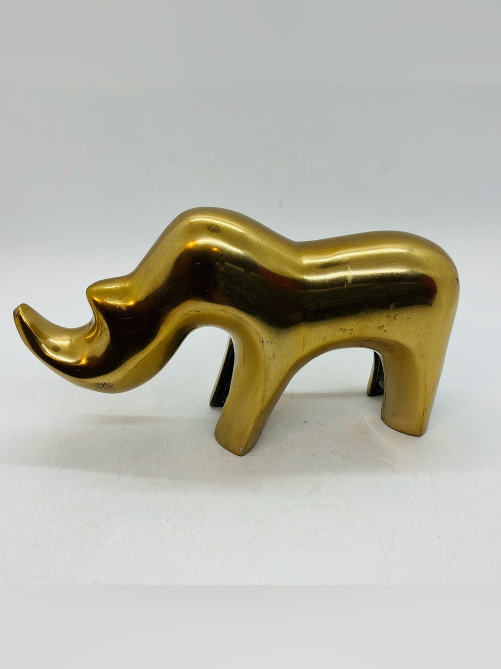 Vintage Brass Abstract Rhinoceros MCM Figurine Home Decor 6” W X 4” T